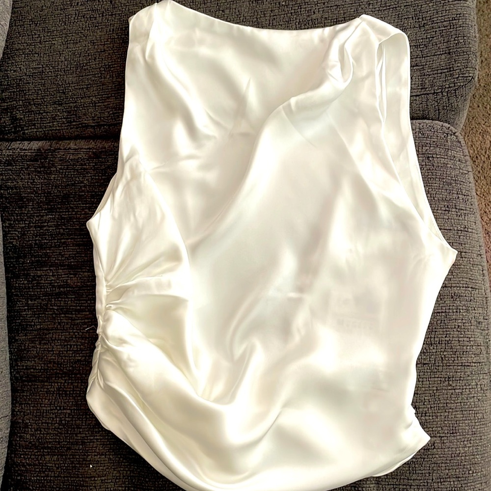 Zara, white silk backless blouse.